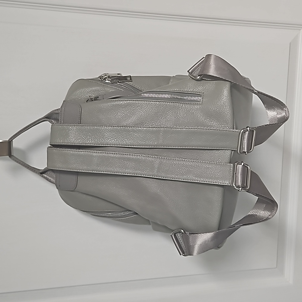 Convertible Backpack to Tote Dark Gray Pockets Travel Daily Leatherette - Picture 7 of 12